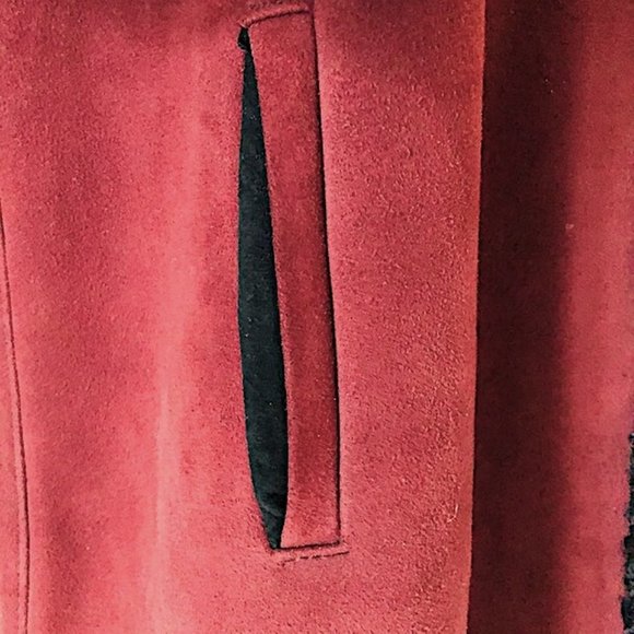 Burgundy Persian Lamb Swing Coat w/ Sheep Fur Trim - Picture 6 of 8